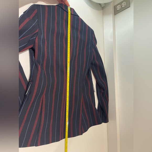 $698 Veronica Beard Carter Dickey jacket blazer navy merlot white stripe size 0 - Picture 15 of 16